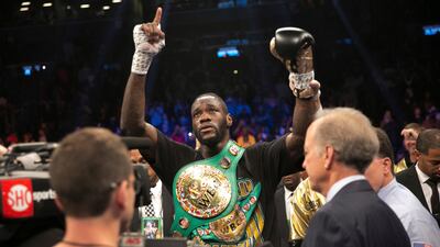 Deontay Wilder celebrates after knocking out Bermane Stiverne in the first round of the WBC heavyweight title boxing bout on Saturday. Kevin Hagen / AP Photo