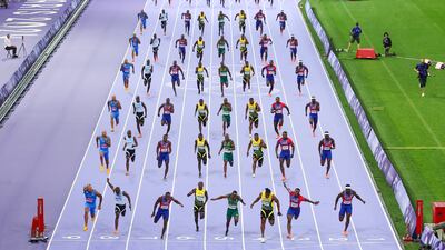A composite image of Noah Lyles of Team United States winning the Men's 100m Final on day nine. Getty Images