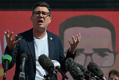 Manchester Mayor Andy Burnham in Ashton-in-Makerfield. AFP