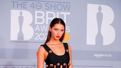 Iris Law arrives at the Brit Awards 2020 at The O2 Arena on Tuesday, February 18, 2020 in London, England. AFP