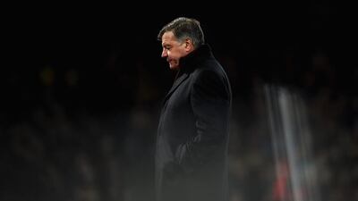 West Ham manager Sam Allardyce reacts during his side's 1-1 draw with Manchester United in the Premier League on Sunday. Mike Hewitt / Getty Images