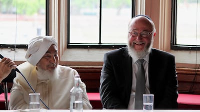 Abdallah bin Bayyah, chairman of the UAE Fatwah Council, meets Chief Rabbi Ephraim Mirvis in London. Photo: Chief Rabbi's Office