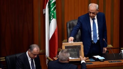 Lebanese Speaker Nabih Berri casts his vote during a session to elect a new president. EPA