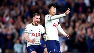 Son Heung-min celebrates his hat-trick. Getty