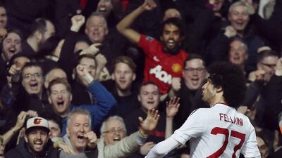 Marouane Fellaini celebrates after scoring the second goal for Manchester United. Reuters / Toby Melville