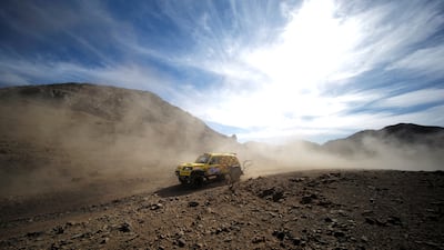 Les Clerimois Auto Sport's Herve Quinet and co-driver Marie-Laure Quinet in action during testing for the Dakar Rally in Jeddah.