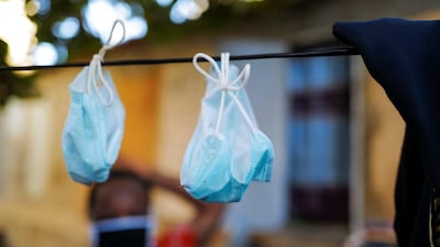 Face masks hung out to dry in the Yoff neighbourhood in Dakar, Senegal. Reuters
