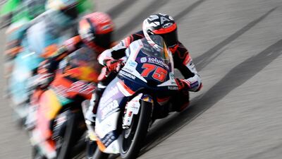 Spanish rider Albert Arenas leads the pack during the Moto3 race in the Teruel Grand Prix in Alcaniz, Spain, on Sunday, October 25. AP