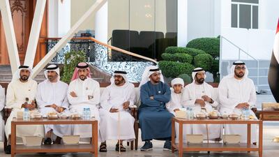 UAE leaders attend a Sea Palace barza. Ministry of Presidential Affairs