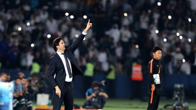 Real Madrid manager Santiago Solari watches on during the game.
