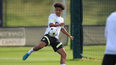 Manchester City's Rico Lewis at training. AFP