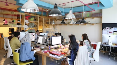 Elephant Nation's office space is a hip and dynamic-looking workplace, with furniture sourced from outlets throughout the UAE as well as overseas. Sarah Dea / The National