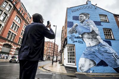 A mural of Sergio Aguero, the prolific Manchester City striker, on Dale Street, Manchester – a community transformed by UAE investment. Darren Robinson / The National