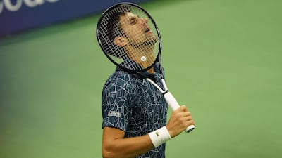 Novak Djokovic of Serbia pauses while playing Juan Martin del Potro of Argentina during their 2018 US Open men's singles final match on September 9, 2018 in New York. (Photo by kena betancur / AFP)