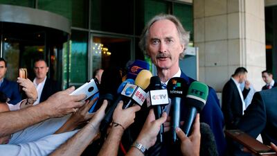 United Nations Special Envoy to Syria Geir Otto Pedersen speaks to journalists after his meeting with Syria's Foreign Minister in the Syrian capital Damascus on September 23, 2019. AFP
