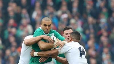 Simon Zebo, centre, and Ireland did not allow Jonathan Joseph, left, Anthony Watson and England slow them. Alex Livesey / Getty Images