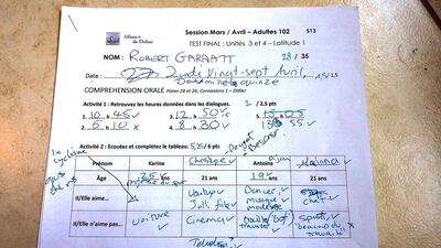 Rob Garrett’s French class final exam.