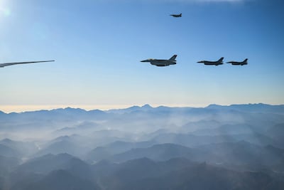 Egyptian F-16 fighter-jets escort Air Force One with US President Donald Trump on board in Egyptian air space before his arrival in Sharm El Sheikh. AFP
