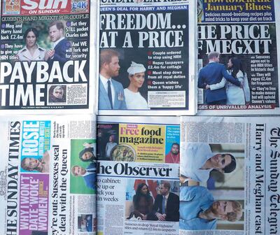 The front pages of London's Sunday newspapers are displayed in London on January 19. AP Photo