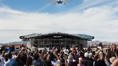 Stephen Attenborough, a director at Virgin Galactic, says Abu Dhabi could be the location for the company’s first non-US spaceport. Above, the Virgin WhiteKnightTwo performs a flyover during an event commemorating the completion of the spaceport runway in New Mexico.