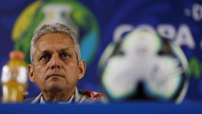 Chile coach Reinaldo Rueda, centre, during a press conference. Reuters