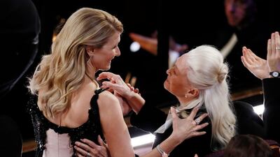 Laura Dern (L) reacts with her mother Diane Ladd (R) after winning the Oscar for Actress in a Supporting Role for 'Marriage Story'. EPA