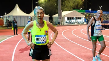 Radnaa Tseren, from Mongolia, after running the 200m race in 39.64 seconds, more than four seconds ahead of his nearest challenger. Victor Besa / The National