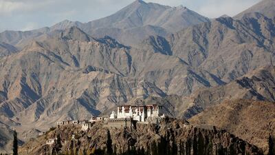 Stakna monastery catches the evening light near Leh, the largest town in the region of Ladakh, nestled high in the Indian Himalayas.