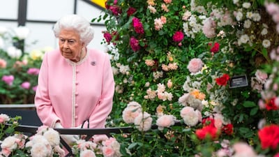 Britain's Queen Elizabeth II looks at a display of roses on the Peter Beale stand as she visits the 2018 Chelsea Flower Show in London. Richard Pohle / AFP Photo