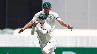 Australia's Steve Smith of Australia takes a catch to dismiss Shan Masood. Getty
