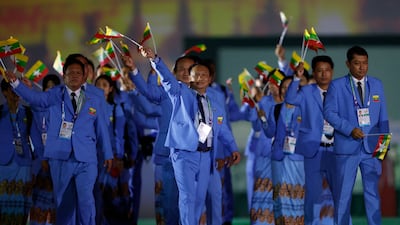 Myanmar contingent during the athletes' parade. Reuters