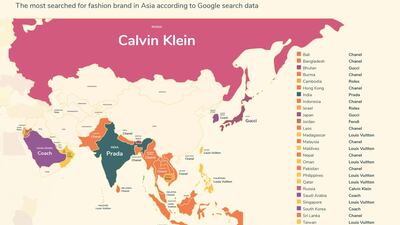 A map showing the most searched-for fashion brands. Courtesy Money.co.uk