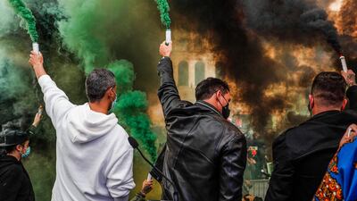 Workers of the catering, commerce, culture, hotels and other hospitality businesses, demonstrate demanding the immediate adoption of the set of measures already presented previously, among which the allocation of non-refundable support, to restaurants, bars, discos, event organizers, musicians, actors, producers, among others, in front of the Assembly of the Republic, in Lisbon. EPA