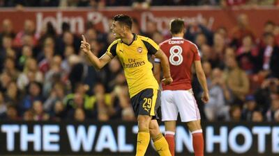 Granit Xhaka of Arsenal celebrates scoring the opening goal. Shaun Botterill / Getty Images