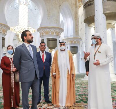 Muhammad Al Halbousi, Speaker of the House of Representatives of the Republic of Iraq, and his accompanying delegation, during their official visit to the UAE, visited the Sheikh Zayed Grand Mosque in Abu Dhabi. Wam
