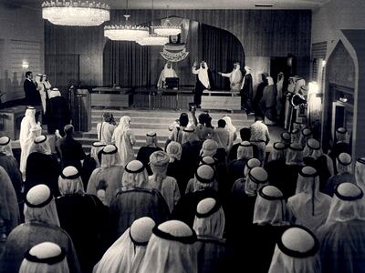 The late Sheikh Zayed Bin Sultan attending the first session of the National Consultative Council in Abu Dhabi, October 3, 1971. Photo: Al Ittihad