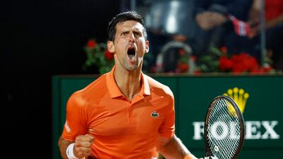 Novak Djokovic reacts during his Italian Open semi-final match against Casper Ruud. EPA