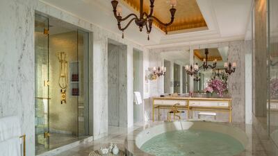 A bathroom inside one of the rooms at Four Seasons Resort Dubai at Jumeirah Beach. Courtesy Four Seasons Hotels Limited
