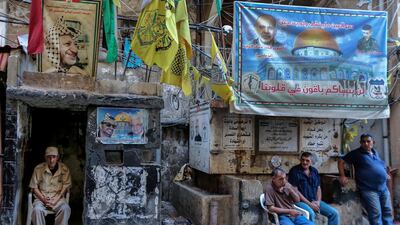 Outside the Fatah office in the refugee camp. Few senior regional figures are expected to attend the workshop, although the head of the International Monetary Fund will attend. EPA