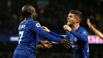 Chelsea's N'Golo Kante celebrates scoring their first goal with Christian Pulisic. Reuters