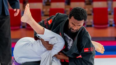 UAE’s Haitham Hanawi defeated Slovakia's Michal Malata in the Masters-1 purple belt 62-kilogram final. Photo: UAEJJF
