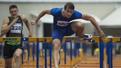 World hurdles champion Sergei Shubenkov. (AP Photo/Pavel Golovkin)