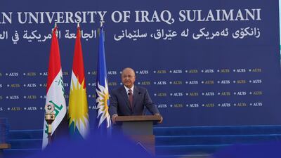 The Iraqi president speaks at the ceremony. Photo: Iraqi President's Office