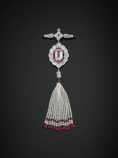 A old pendant brooch from India set with diamonds and rubies. Prudence Cuming Associates