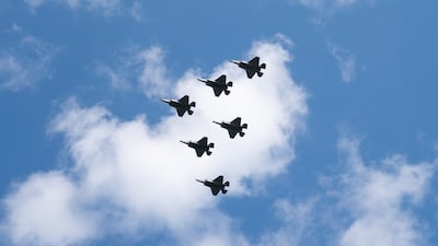 F-35B Lightning II jets during a rehearsal for the official coronation flypast in Sleaford, Lincolnshire. PA