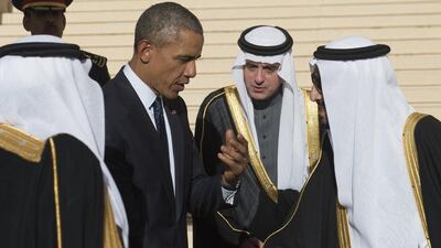 They were greeted by King Salman bin Abdulaziz Al Saud upon their arrival. Saul Loeb/AFP Photo