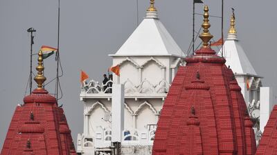 Indian security personnel keep watch from the Gauri Shankar temple. AFP
