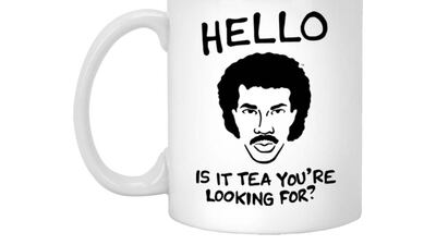 'Hello, is it tea you're looking for?' mug, Dh73, Lionel Richie.