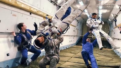 Hazza Al Mansoori and Sultan Al Neyadi undergo parabolic training. Courtesy Dubai Media Office Twitter