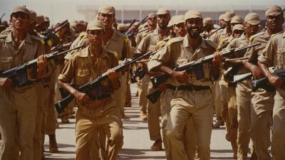 August 1990: A training camp for new recruits in the United Arab Emirates, following the country's appeal for servicemen on the 11th August 1990, during the Gulf Crisis. Getty